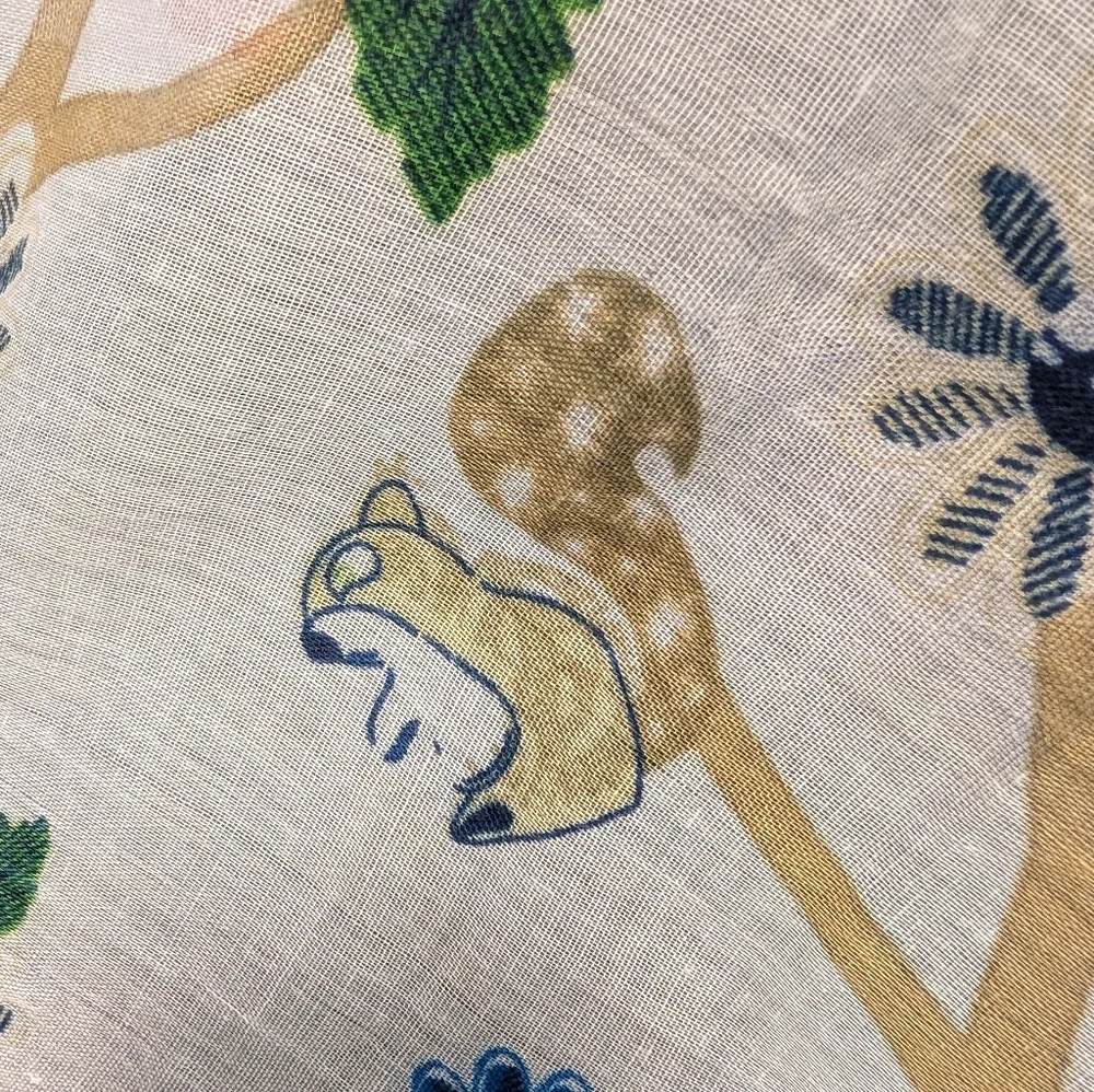 Floral Owl Print Scarf White Blue and Red 69